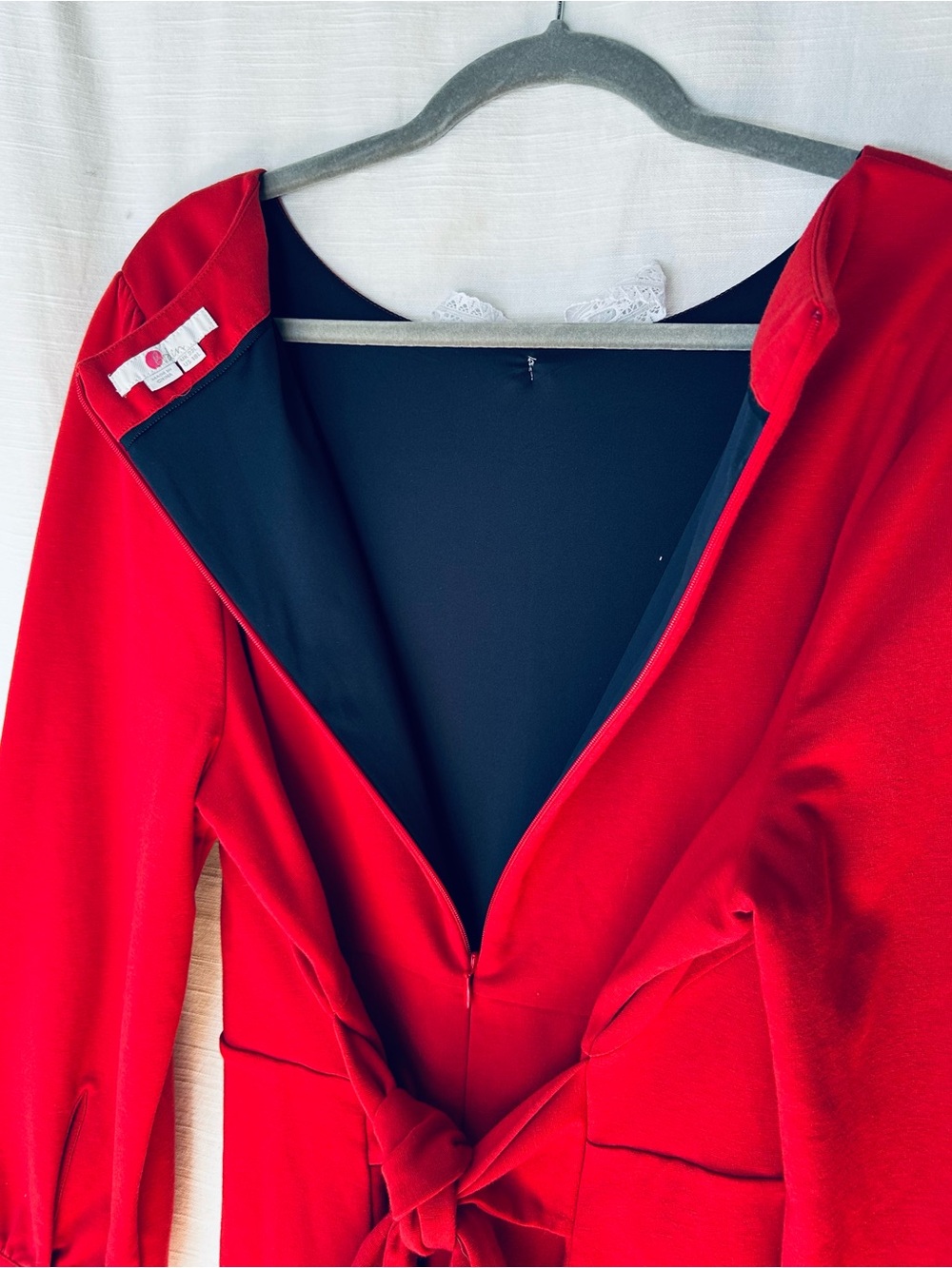 Boden Red Dress with Front (or Back) Tie with White Lace Bow Accent - Picture 8 of 8